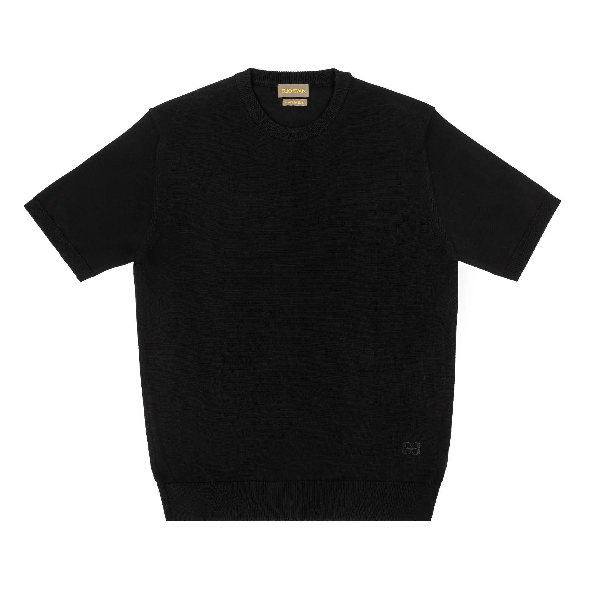 Elio Evan Black Extrafine Merino Wool Half-Sleeved Crewneck Sweater Elio Evan Black Extrafine Merino Wool Half-Sleeved Crewneck Sweater
